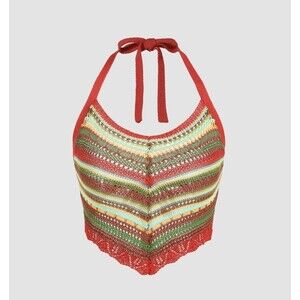 Cider Crochet Knit Striped Halter Top MEDIUM Boho Festival